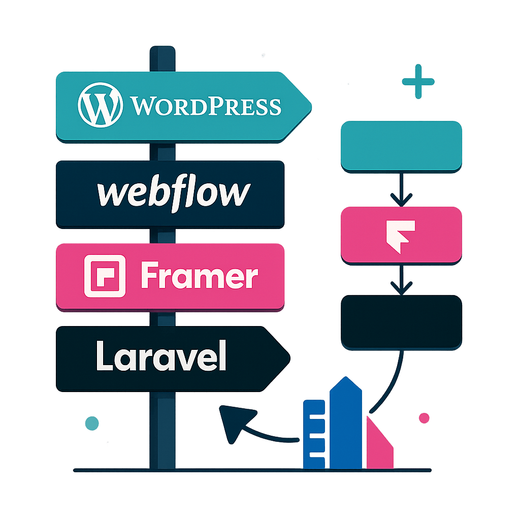 Welke CMS oplossing past het beste bij jouw bedrijf, wordpress, laravel, webflow of framer